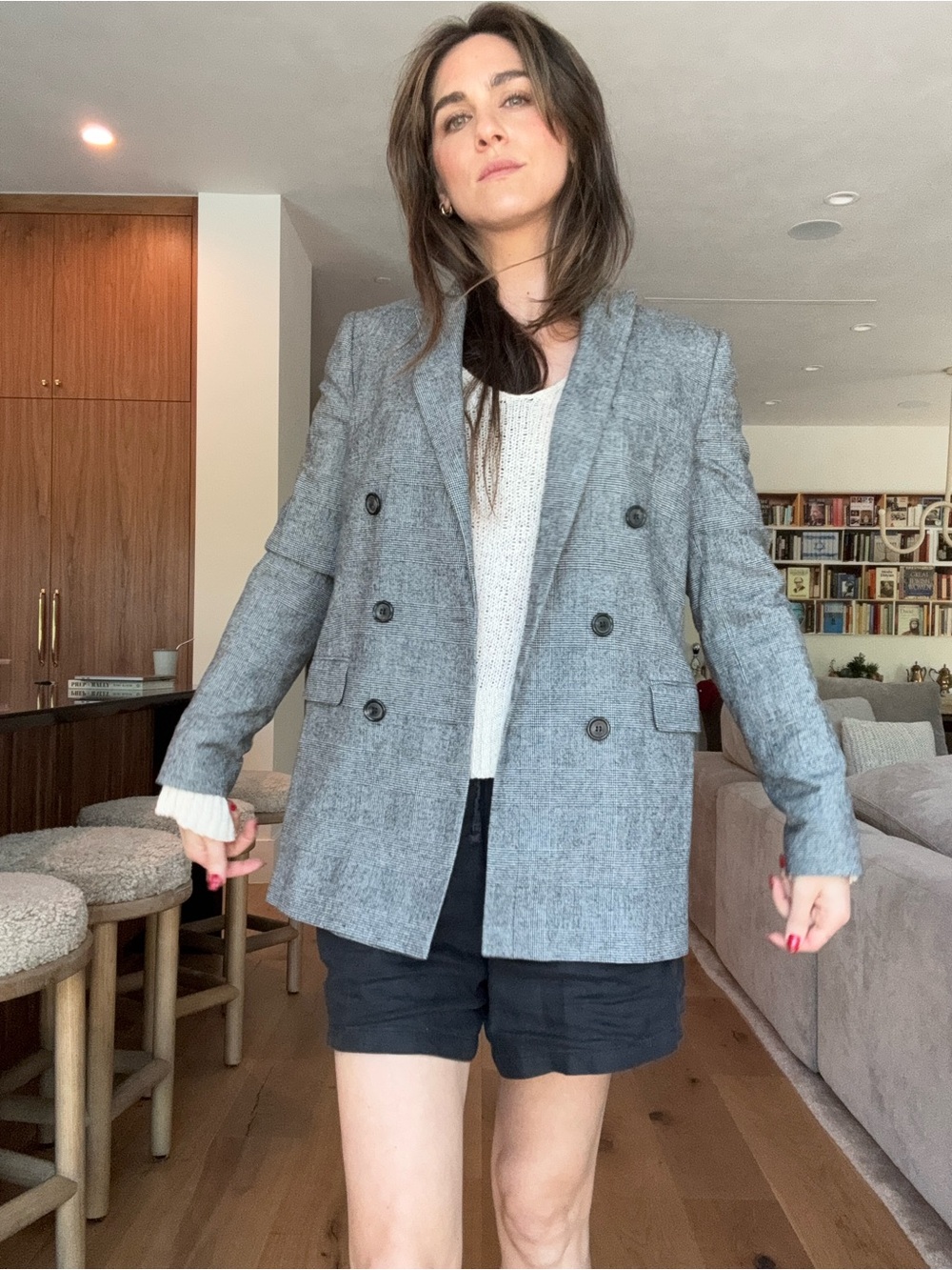 Zara Double-Breasted Light Gray Wool Blazer